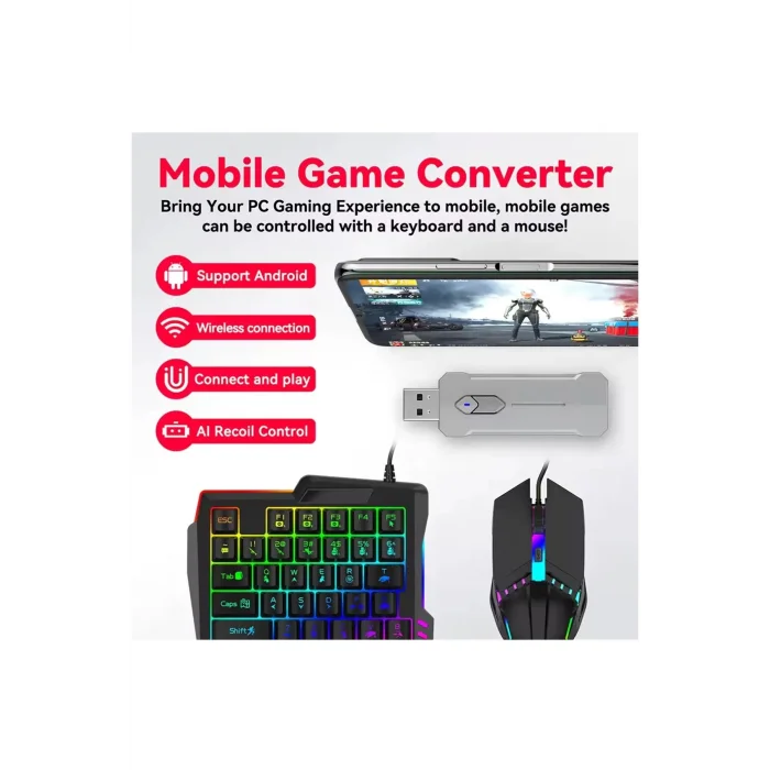 BUĞZ Pubg Mobil Oyun Kiti 5in1 Bt5.3 Klavye Mouse Dönüştürücü Seti Pugb Seti