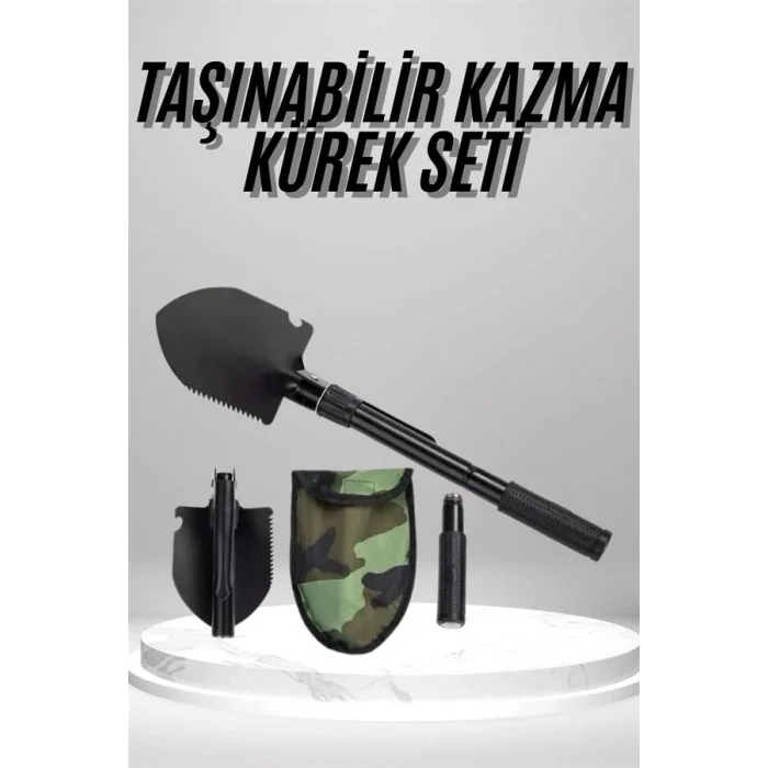 BUĞZ Pusulalı Katlanabilen Portatif Çantalı Mini Kazma Kürek Seti