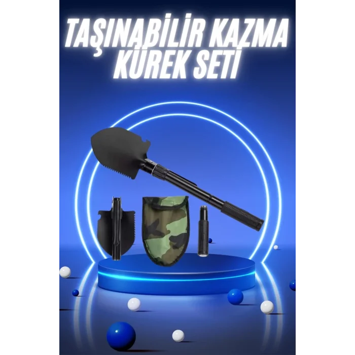BUĞZ Pusulalı Katlanabilir Kazma Kürek Kamp Seti Kamp Küreği Portatif Çantalı