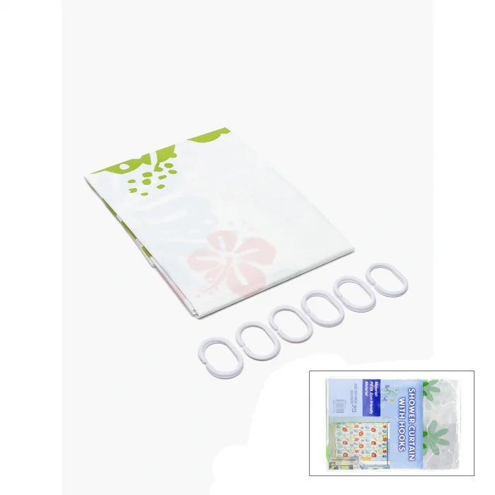 BUĞZ PVC Duş Perdesi - Çift Kanatlı - 12 Halkalı - 90x180 cm