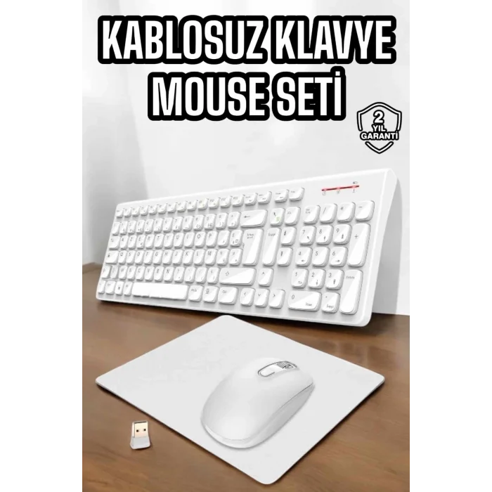  Q Klavye Beyaz Klavye Ve Mouse Seti Kablosuz USB Girişli