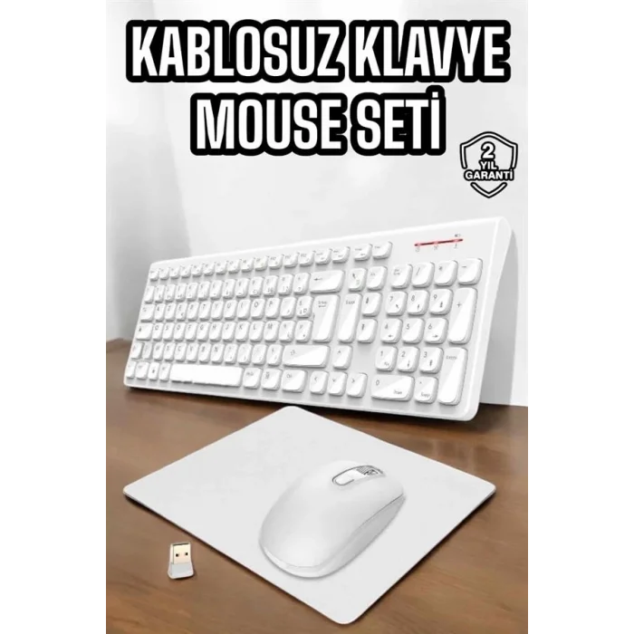  Q Klavye Beyaz Klavye Ve Mouse Seti Kablosuz USB Girişli