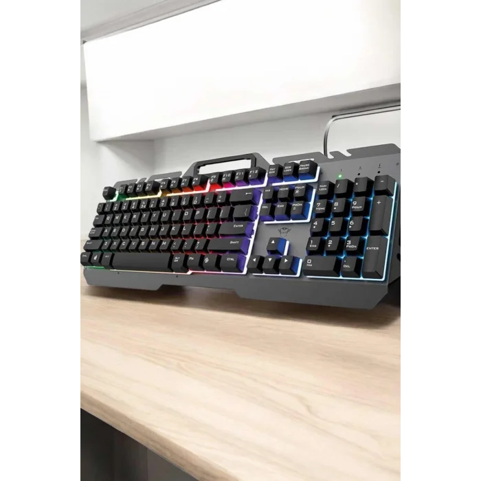 BUĞZ Q Klavye RGB Işıklı Klavye Ve Mouse Seti Kablolu Mouse Hediyeliş - BUĞZ