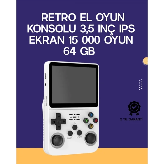  R36S Retro El Konsolu 64 GB – 15.000 Oyun, Geniş Platform Desteği, 3.5” IPS Ekran