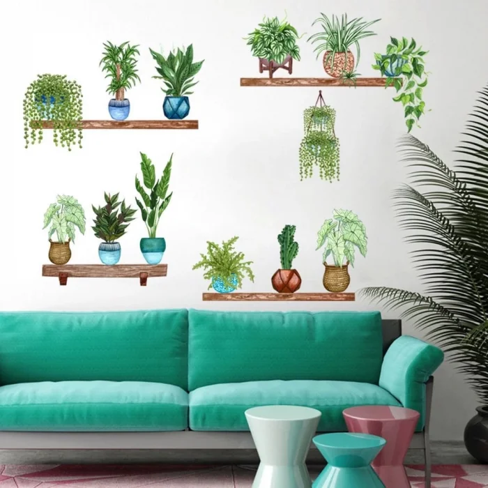  Raflı Saksılı Çiçek Tasarımlı Yapışkanlı Sticker MC-480B