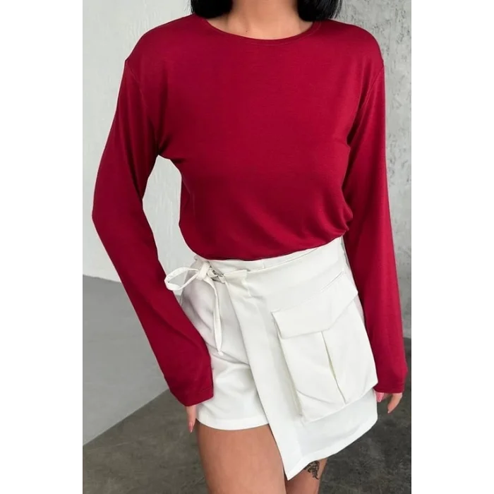 BUĞZ Rahat Ve Şık Uzun Kollu Bisiklet Yaka Likralı Viskon Penye Body Bordo ( BUĞZ )