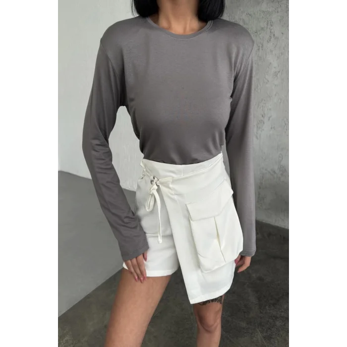 BUĞZ Rahat Ve Şık Uzun Kollu Bisiklet Yaka Likralı Viskon Penye Body Füme ( BUĞZ )