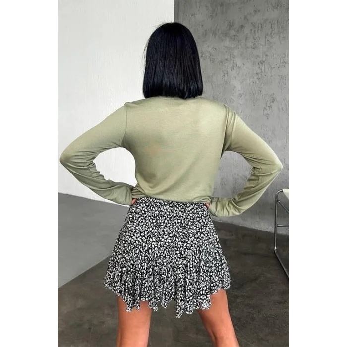 BUĞZ Rahat Ve Şık Uzun Kollu Bisiklet Yaka Likralı Viskon Penye Body Haki ( BUĞZ )