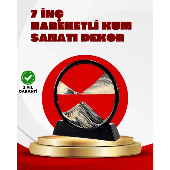 BUĞZ Rahatlatıcı Kum Sanatı – Yuvarlak Cam Çerçeveli Hareketli Kum Resmi, Ofis ve Ev İçin Etkileşimli Masaüstü Süs