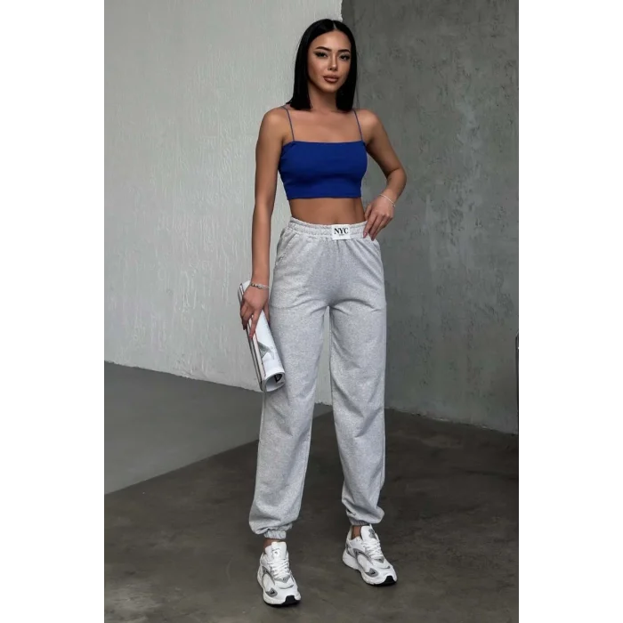 BUĞZ Rahatlığın Şıklığı Tarz Gri Paçası Lastikli Eşofman Altı ( BUĞZ )