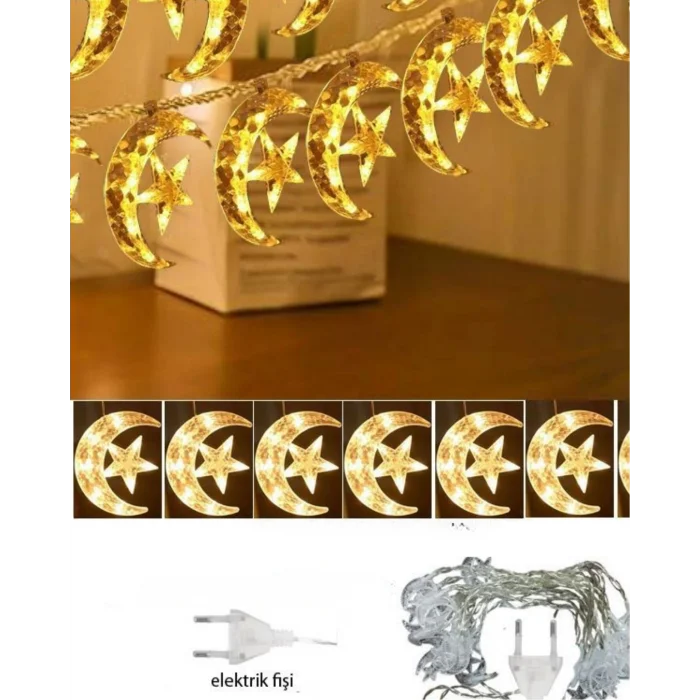 BUĞZ Ramazan İçin Hilal Yıldız Işık Zinciri Yanıp Sönen ve Sabit Modlu - BUĞZ