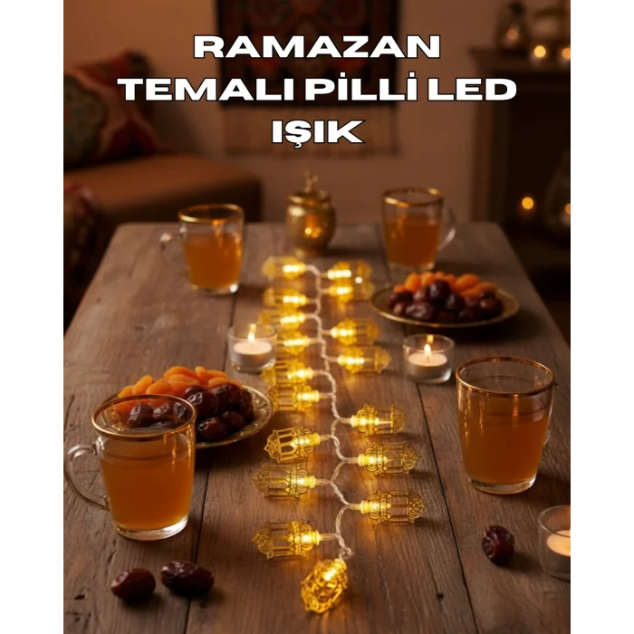 BUĞZ Ramazan Işıkları Pilli Altın Fener Tasarımlı Dekoratif LED Aydınlatma