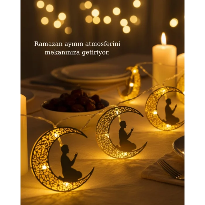 BUĞZ Ramazan Temalı Ay İçinde Secde Eden Adam LED Peri Işığı - BUĞZ