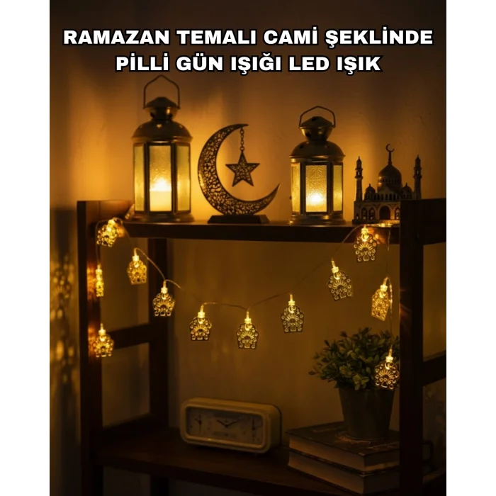 BUĞZ Ramazan ve Bayram Dekoratif LED Işık Cami Figürlü Sıcak Sarı Aydınlatma