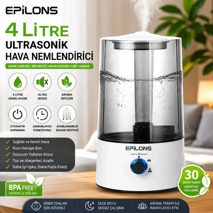 BUĞZ RBH-04 Ultrasonik Hava Nemlendirici 4 Litre Buhar Makinesi Aroma Difüzörü - Otomatik Kapanma ( BUĞZ )
