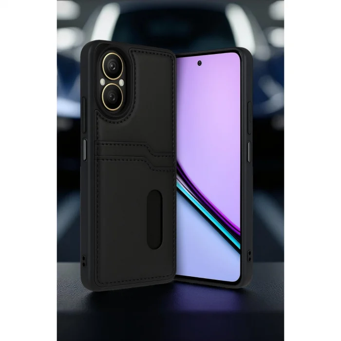 BUĞZ Realme 12 Lite Kılıf Sara Kartvizitli Deri Kılıf - Kırmızı