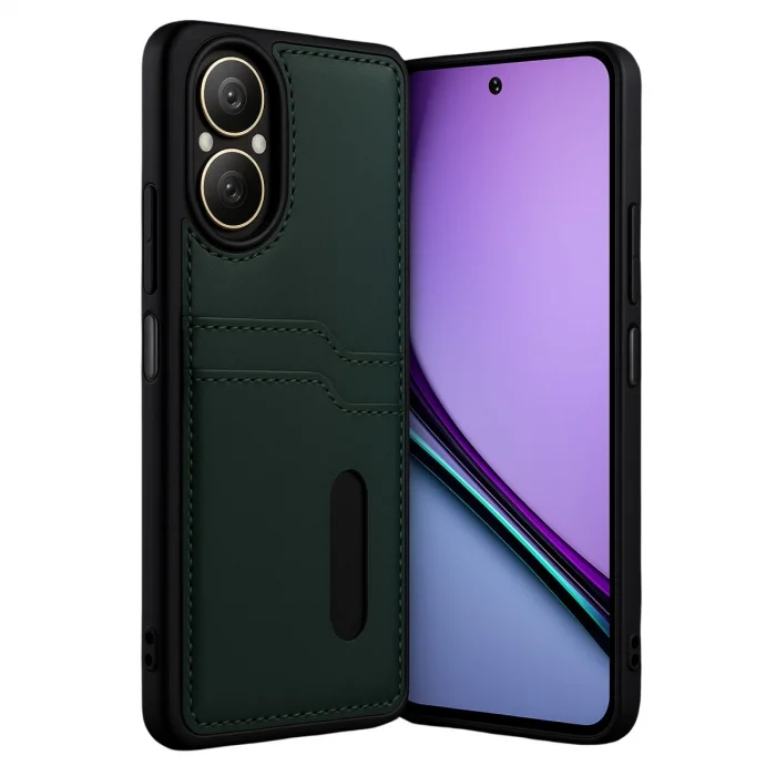 BUĞZ Realme 12 Lite Kılıf Sara Kartvizitli Deri Kılıf - Koyu Yeşil