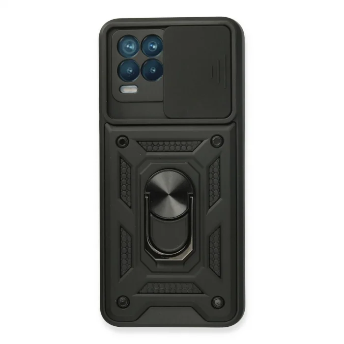 BUĞZ Realme 8 Kılıf Pars Lens Yüzüklü Silikon - Siyah