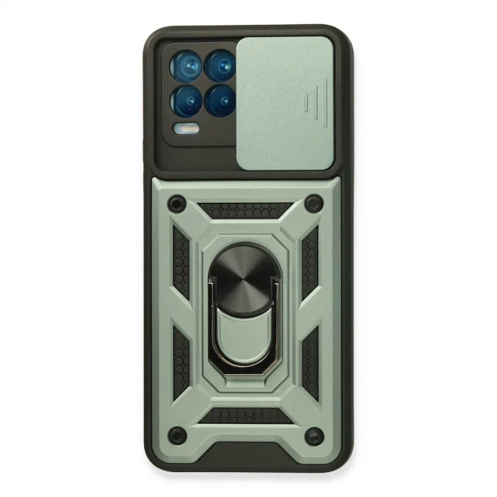 BUĞZ Realme 8 Kılıf Pars Lens Yüzüklü Silikon - Yeşil