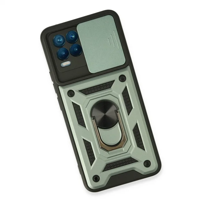 BUĞZ Realme 8 Kılıf Pars Lens Yüzüklü Silikon - Yeşil