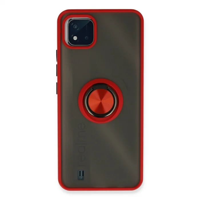BUĞZ Realme C11 2021 Kılıf Montreal Yüzüklü Silikon Kapak - Kırmızı