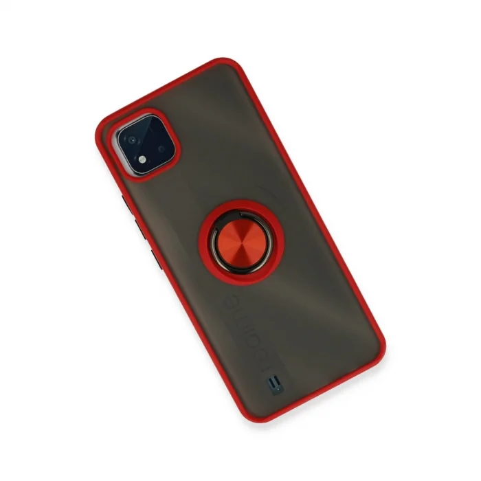BUĞZ Realme C11 2021 Kılıf Montreal Yüzüklü Silikon Kapak - Kırmızı