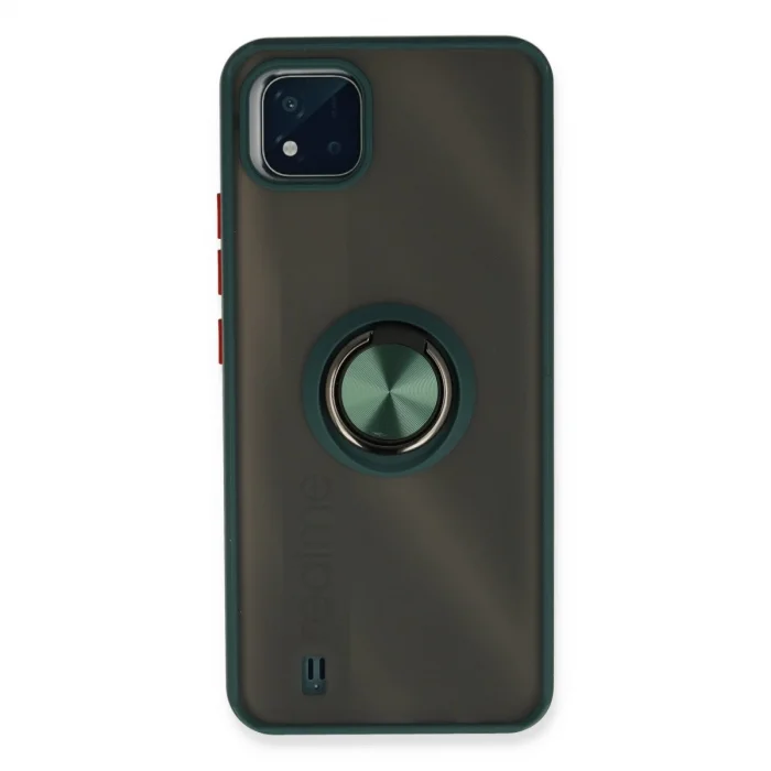 BUĞZ Realme C11 2021 Kılıf Montreal Yüzüklü Silikon Kapak - Yeşil