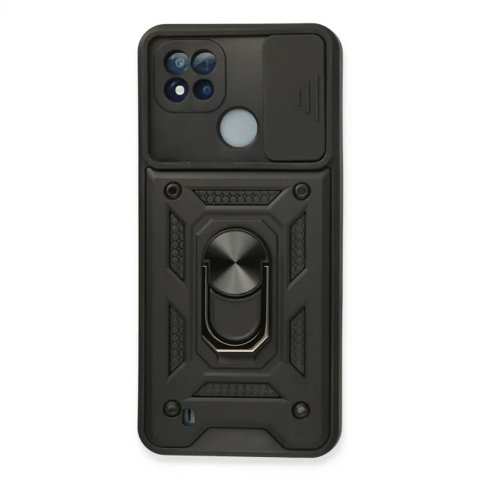 BUĞZ Realme C11 2021 Kılıf Pars Lens Yüzüklü Silikon - Siyah