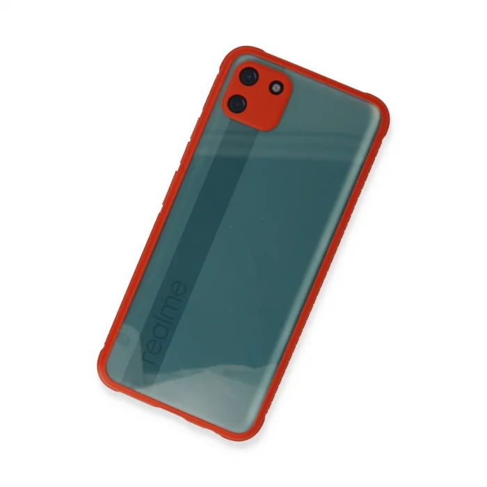BUĞZ Realme C11 Kılıf Miami Şeffaf Silikon - Kırmızı