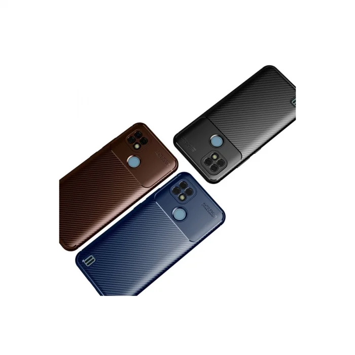 BUĞZ Realme C21 Kılıf Auto Focus Karbon Kapak - Kahverengi