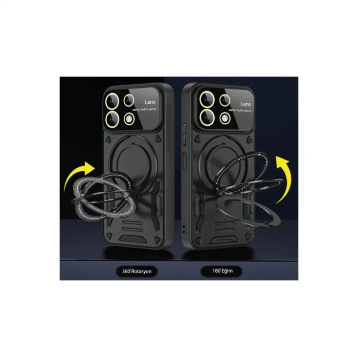 BUĞZ Realme C55 Kılıf Joy Lens Standlı Kapak - Koyu Yeşil