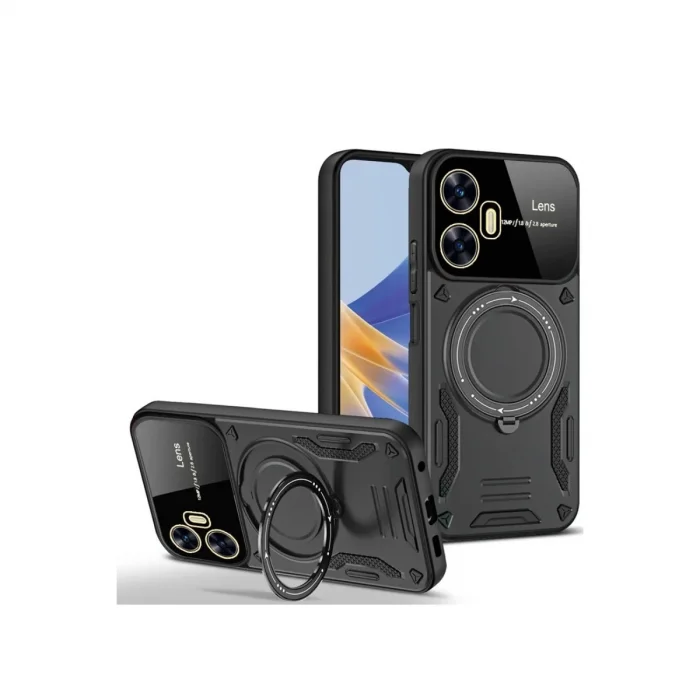 BUĞZ Realme C55 Kılıf Joy Lens Standlı Kapak - Siyah