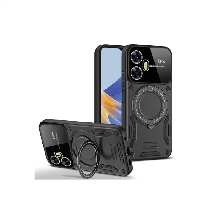 BUĞZ Realme C55 Kılıf Joy Lens Standlı Kapak - Siyah