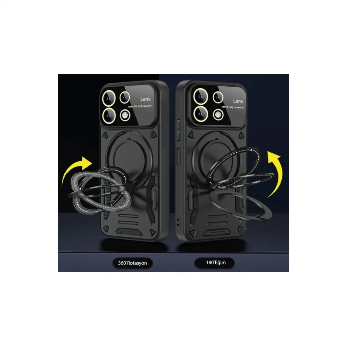 BUĞZ Realme C55 Kılıf Joy Lens Standlı Kapak - Siyah