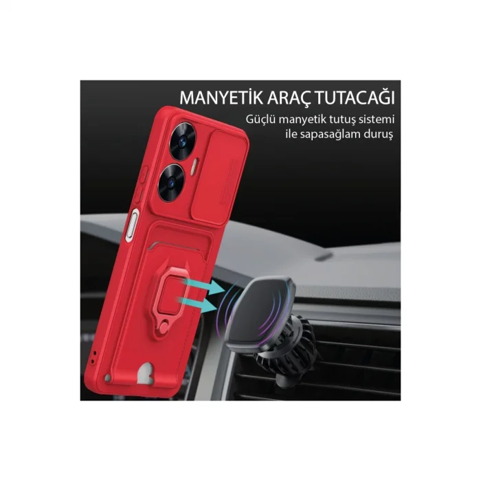 BUĞZ Realme C55 Kılıf Zuma Kartvizitli Yüzüklü Silikon - Siyah