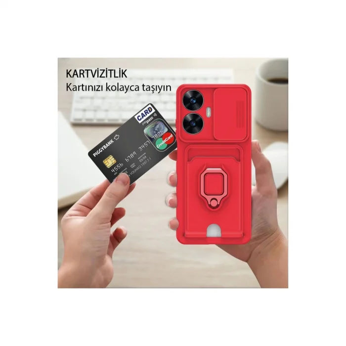 BUĞZ Realme C55 Kılıf Zuma Kartvizitli Yüzüklü Silikon - Siyah