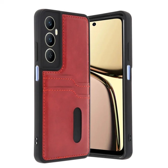 BUĞZ Realme C65 Sara Kartvizitli Deri Kılıf - Kırmızı