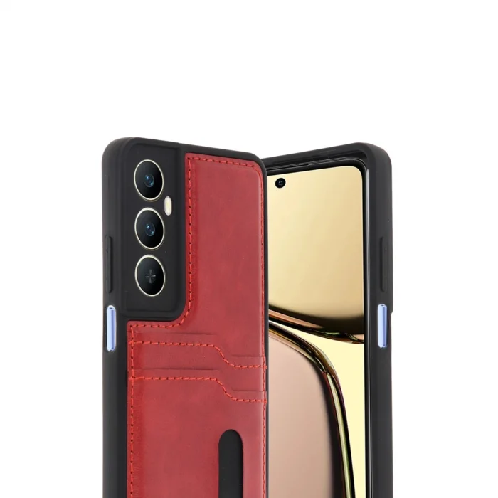 BUĞZ Realme C65 Sara Kartvizitli Deri Kılıf - Kırmızı