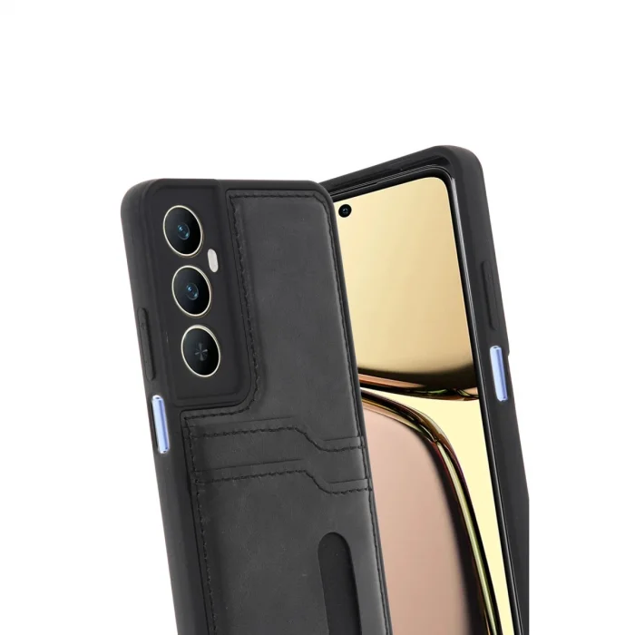 BUĞZ Realme C65 Sara Kartvizitli Deri Kılıf - Siyah