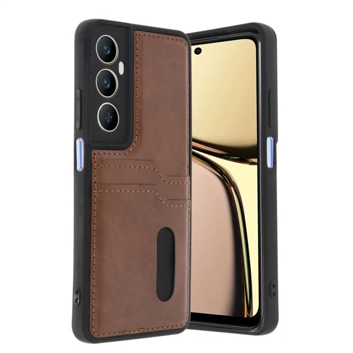 BUĞZ Realme C65 Sara Kartvizitli Deri Kılıf - Taba