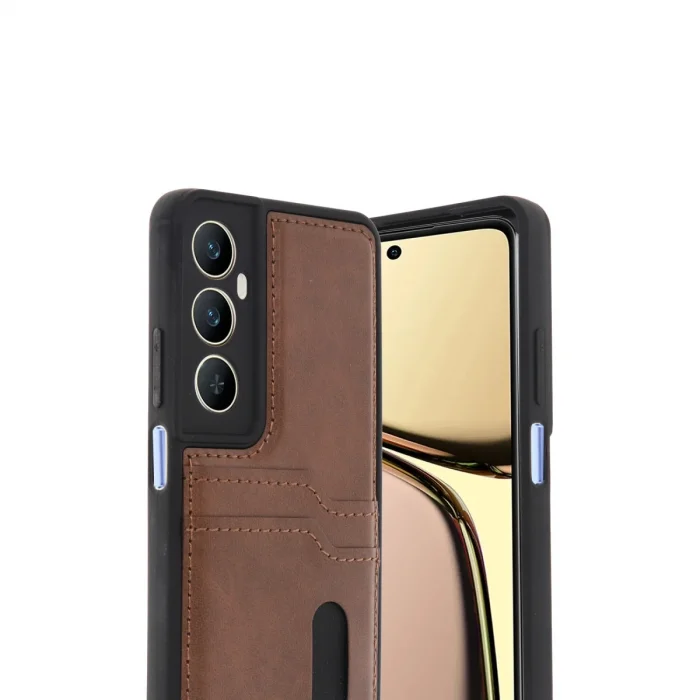 BUĞZ Realme C65 Sara Kartvizitli Deri Kılıf - Taba