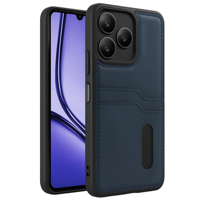 BUĞZ Realme Note 50 4g Kılıf Sara Kartvizitli Deri Kılıf - Lacivert