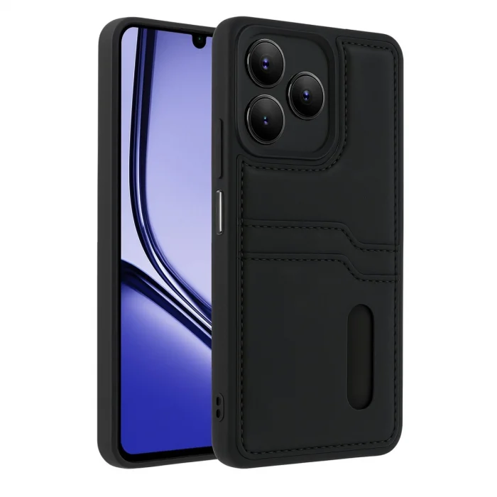 BUĞZ Realme Note 50 4g Kılıf Sara Kartvizitli Deri Kılıf - Siyah