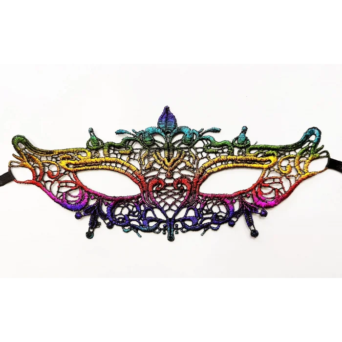  Rengarenk Dantel Kesim Dantel İşlemeli Balo Parti Maskesi Gökkuşağı