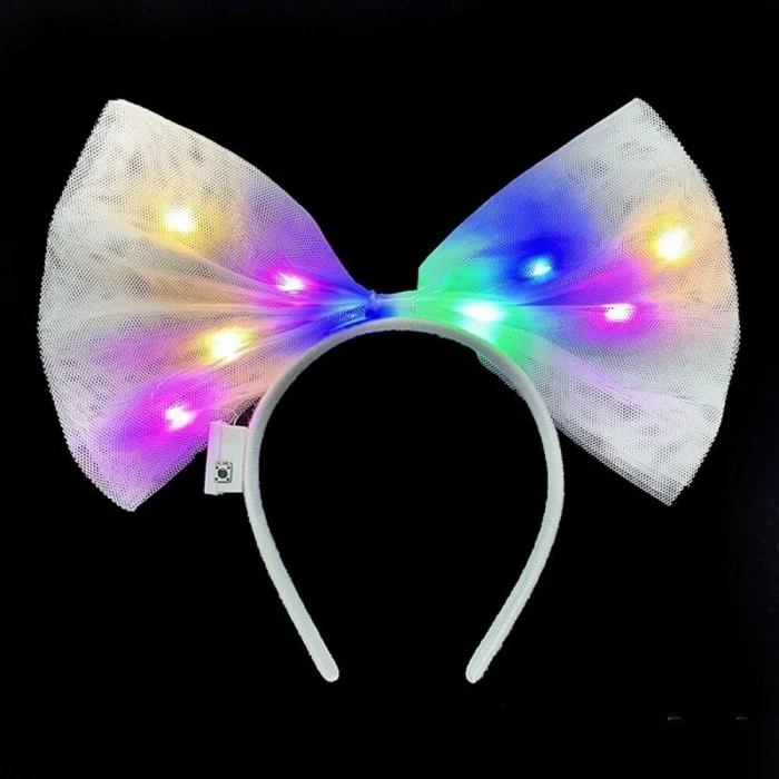 BUĞZ Rengarenk Led Işıklı Fiyonk Şekilli Tül Parti Tacı Beyaz Renk 25x25 cm