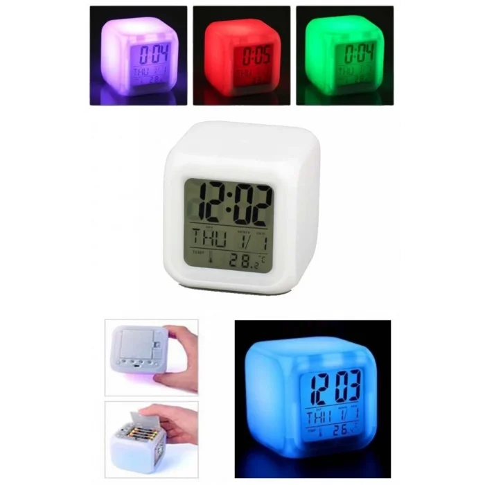  Renk Değiştiren Dijital Alarm Küp Saat