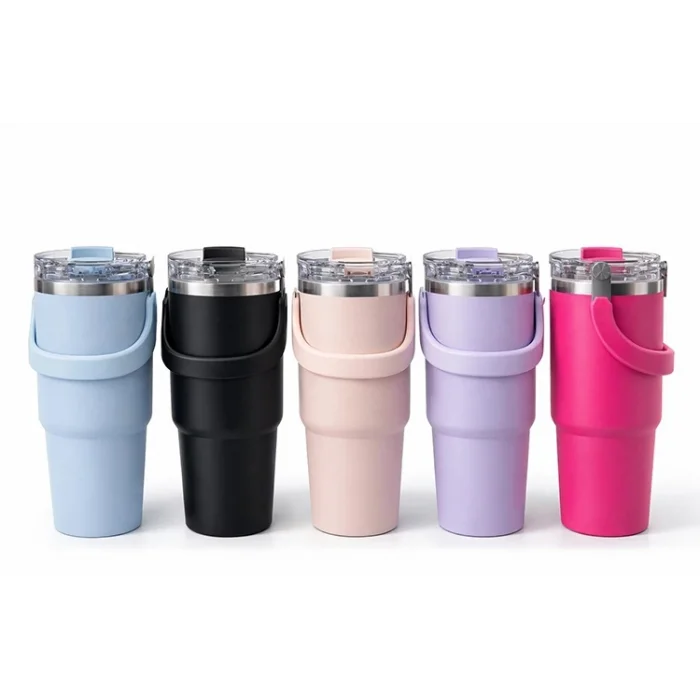 BUĞZ Renkli 900 ml Taşıma Kulplu Paslanmaz Çelik Termos Mug Bardak