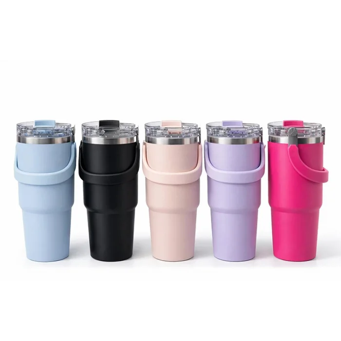 BUĞZ Renkli 900 ml Taşıma Kulplu Paslanmaz Çelik Termos Mug Bardak