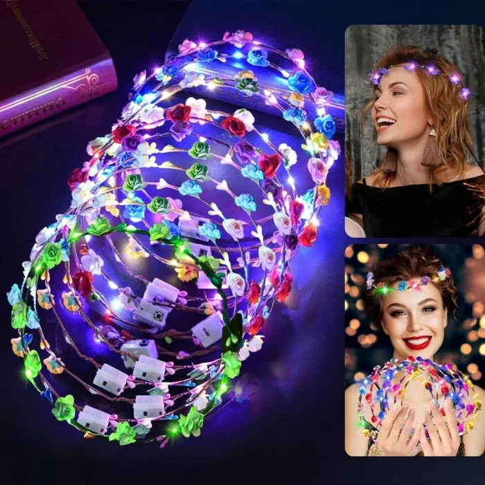 BUĞZ Renkli LED Çiçek Taç – 3 Işık Modlu Glow Parti Tacı