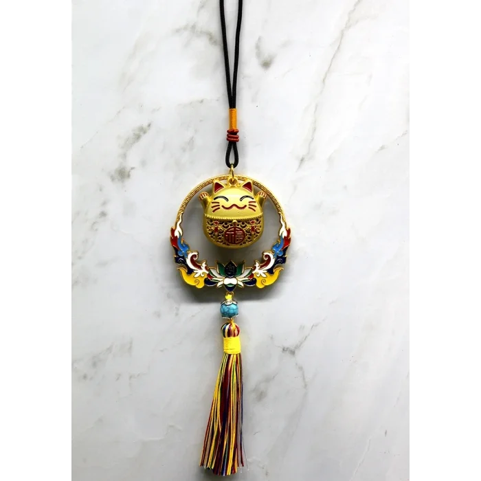 BUĞZ Renkli Püsküllü Şans Kedisi Feng Shui Askılık